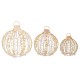 Three sizes of golden Christmas LED light balls with bead strings and built-in handles for versatile holiday decoration.