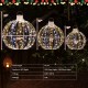 Three sizes of golden Christmas LED light balls with warm and white lights, perfect for festive indoor or outdoor.