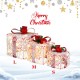 Set of 3 lighted Christmas gift boxes with red bows, featuring snow cover and warm-white LED lights for festive decor.