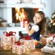 Set of 3 lighted Christmas gift boxes with red bows, covered in snow, perfect for festive home decoration.