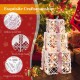 Set of 3 Christmas lighted gift boxes with red bowknots, covered in flocked snow, perfect for festive outdoor decor.