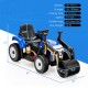 12V kids ride-on road roller in blue with adjustable drum, remote control, and safety features for immersive play.