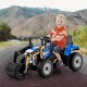 Kids ride-on road roller in blue with adjustable drum, remote control, and LED headlights for fun outdoor play.