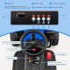 Control panel of the 12V kids ride on road roller in blue, featuring USB port, volume controls, and driving functions.