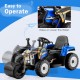 Blue 12V kids ride on road roller with adjustable drum roller, designed for immersive role-playing fun and easy.