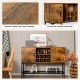 Industrial kitchen buffet sideboard in rustic brown with wine rack, 2 doors, and smooth, easy-to-clean surface.