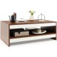 Rectangle wooden coffee table with storage shelf, featuring a modern design and spacious tabletop for living room use.