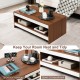 Wooden coffee table with spacious tabletop and open shelf, perfect for living room storage and display.