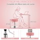 Adjustable pink vanity stool with 360° swivel, removable tray, and hidden storage for cosmetics, ideal for makeup rooms.