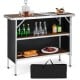 Folding camping table with 2-tier open shelves, aluminum frame, and waterproof surface, perfect for outdoor BBQs and.