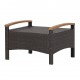 Wicker patio ottoman with acacia wood handles, fade-resistant brown PE wicker, ideal for outdoor seating or side table.