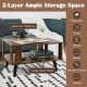 Compact retro coffee table in rustic brown with spacious tabletop and large open shelf for versatile storage.