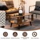 Compact retro mid-century coffee table in rustic brown with open shelf for ample storage, perfect for living rooms.