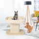 Large plush perch cat tree in beige with sisal scratching plate, perfect for relaxation and play in modern homes.