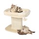 Cat tree tower in beige featuring a large plush perch, sisal scratching plate, and removable washable cushion for play.