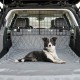 Folding pet divider gate with adjustable design and heavy-duty metal frame, ideal for SUVs to prevent driving.