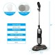 Detachable 1100W steam mop in gray with LED headlights, ideal for cleaning hardwood floors and tiles.