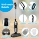 Detachable steam mop with LED headlights, adjustable steam levels, and dual rotating mop heads for efficient cleaning.