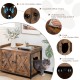 Cat litter box enclosure in brown with double doors, adjustable footpads, and a cute cat-shaped hole for easy access.