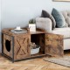Cat litter box enclosure in brown with double doors, adjustable footpads, and sturdy metal frame for versatile use.