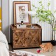Brown cat litter box enclosure with double doors, adjustable footpads, and a large tabletop for versatile use.