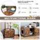 Cat litter box enclosure in brown with double doors, adjustable footpads, and spacious countertop for cat supplies.