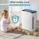 Child safety lock feature on the H13 True HEPA Air Purifier in white, designed for efficient air purification and.