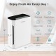 H13 True HEPA air purifier in white with adjustable wind speeds and LED display for efficient air purification.