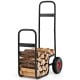 Firewood log cart carrier with sturdy steel frame and shockproof rubber wheels, ideal for easy outdoor transport.