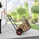 Firewood log cart carrier with rubber wheels, loaded with logs, ideal for outdoor use on various surfaces.