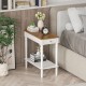 Narrow side table with a spacious tabletop and open shelf, perfect for tight spaces in living rooms or bedrooms.