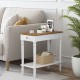 Narrow side table with a drawer and open storage shelf, featuring a white finish and wooden top, ideal for small spaces.