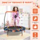 Colorful 36-inch mini trampoline with LED lights and Bluetooth speaker, designed for kids' fun and safe exercise.
