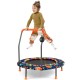 Child jumping on a 36-inch mini trampoline with colorful LED lights and a foam-covered handle for safe play and.