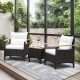 Two comfortable patio chairs with off-white cushions and a brown PE rattan frame, ideal for outdoor relaxation.