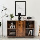 Rustic brown wood storage cabinet with wheels, featuring 6 compartments for convenient organization in any room.