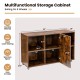 Wood storage cabinet with wheels in rustic brown, featuring 6 compartments for versatile storage in any room.