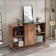 Wood storage cabinet with wheels in rustic brown, featuring 6 compartments and a spacious top for versatile home.