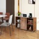 Rustic brown wood storage cabinet with wheels, featuring 6 compartments, perfect for home or office organization.