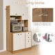 71-inch kitchen pantry in white with 3 cabinets, 3 drawers, and anti-tipping device for stability and safety.
