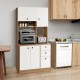 71-inch kitchen pantry in white with 3 cabinets and 3 deep drawers, ideal for storage in kitchen or dining room.