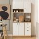 71-inch kitchen pantry with white cabinets and deep drawers, featuring adjustable shelves for versatile storage.