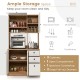 71-inch white kitchen pantry featuring 3 cabinets, 3 deep drawers, and a spacious countertop for versatile storage.