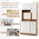 71-inch kitchen pantry in white featuring 3 cabinets and 3 deep drawers, ideal for kitchen, dining, or living room.