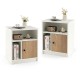 Two 25-inch tall white nightstands with doors and open shelves, perfect for bedroom or living room organization.