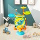 Colorful kids electronic drum and keyboard set in blue, showcasing adjustable microphone and soft lighting for engaging.