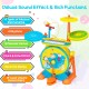 Kids electronic drum and keyboard set in blue with adjustable microphone, 4 instruments, and 16-level volume for fun.