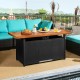 Rectangular 57" propane outdoor fire pit table in brown, featuring a 50,000 BTU burner, ideal for patio gatherings.