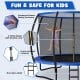 12FT blue trampoline with safety enclosure, non-slip ladder, and foam-wrapped columns for secure outdoor fun.