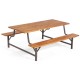 Outdoor picnic table and bench set made of acacia wood with a rustproof metal frame, featuring a 2" umbrella hole.